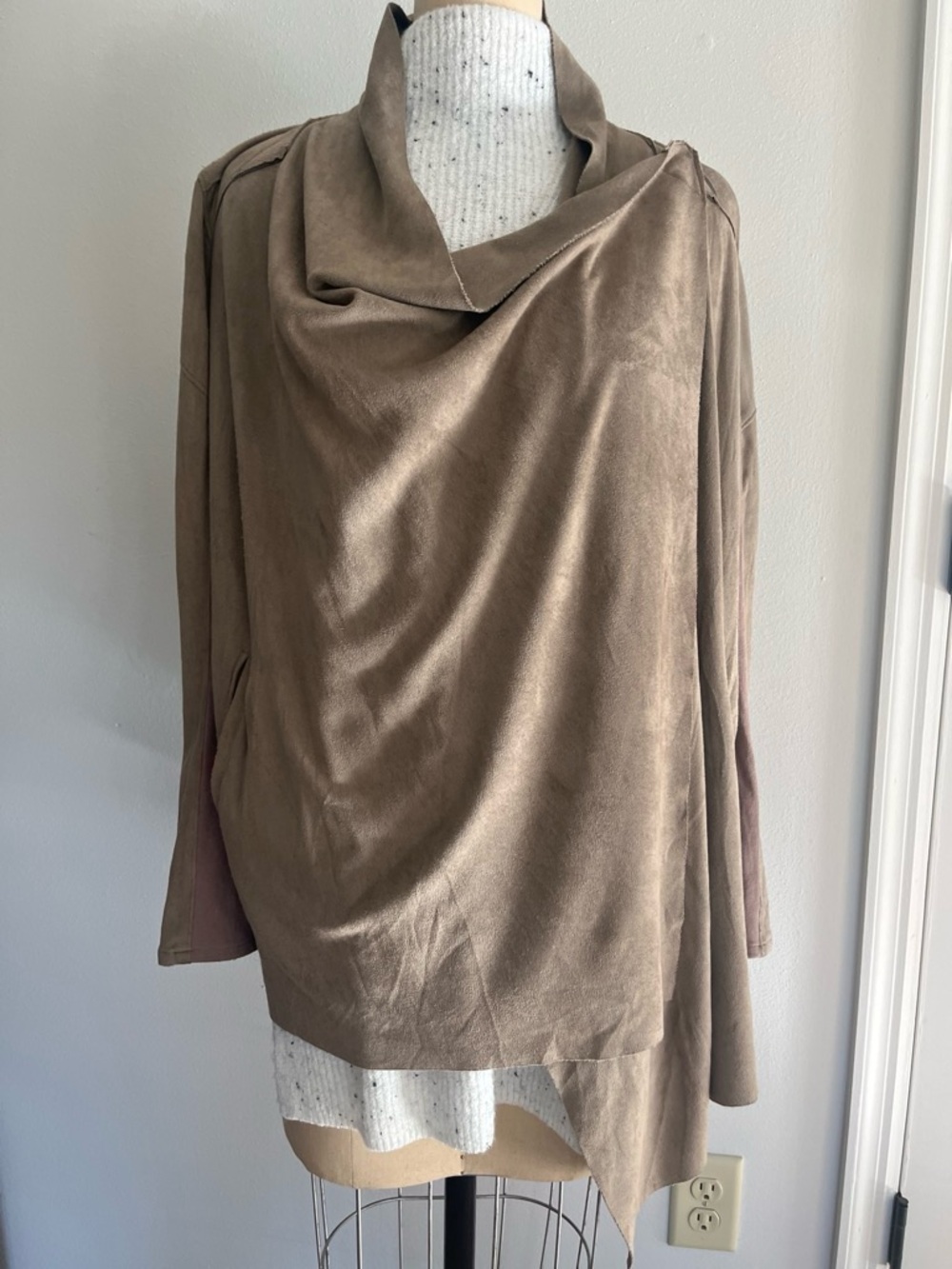 Blank NYC Taupe Draped Cowl Neck Sweater